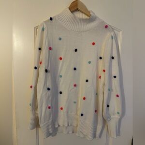 Crown & Ivy Sweater with Multicolor Pom Poms 2X